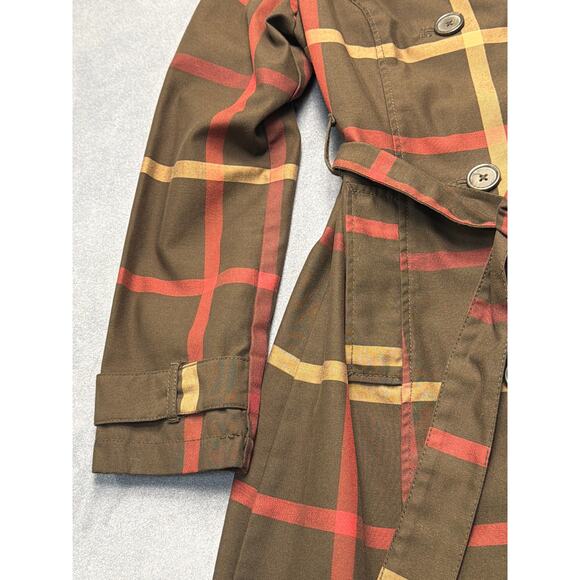 Merona Jacket Brown Plaid Double Breast Tie Waist Water Repellent Old Money SM - Picture 2 of 11